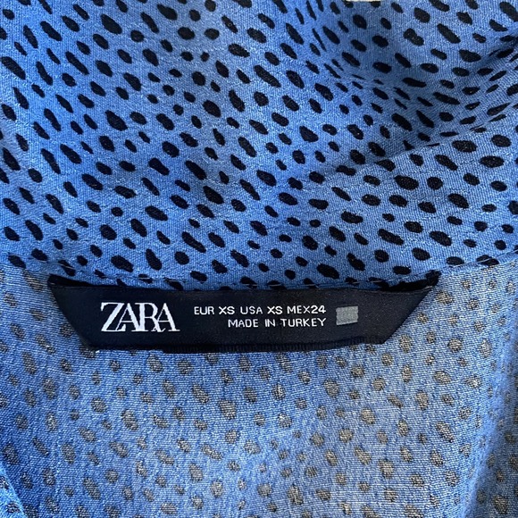 Zara Blue Printed Polka Dot Tie Neck Flowy‎ Blouse XS Relaxed Fit - Picture 6 of 10